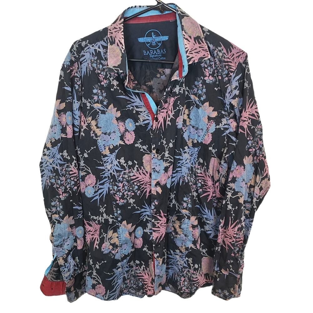 Barabas Mens Floral Button Shirt Sz L Flip Cuff Designer Streetwear Indie Resort